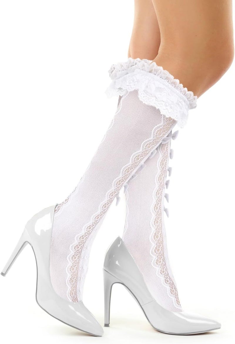 Benefeet Sox Lace Fishnet Knee High Socks Women Girls Ruffle Mesh Knee Highs Lolita Socks Fishnet Stockings - Image 3